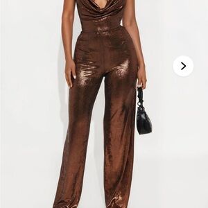 Fashion Nova Metallic Brown Jumpsuit